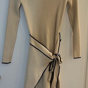 Chicwish Cream Ribbed Dress with Black Accents